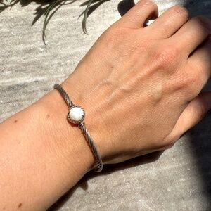 David Yurman Petite Chatelaine Chalcedony 3mm Cuff  Silver Bangle Bracelet S